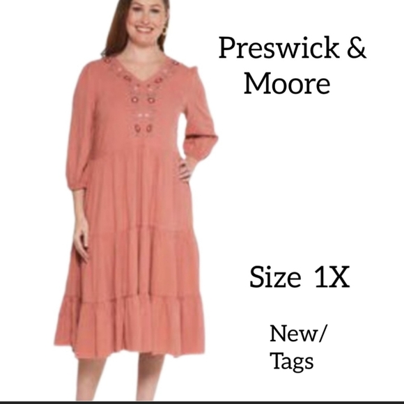 PRESWICK & MOORE 3/4 SLEEVES PEASANT DRESS SIZE IX  NEW WITH TAGS - Picture 1 of 10